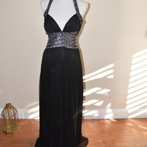 Adriana Papell Black Silk Chiffon Gown Size 0